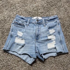Hollister Women's Ripped Jean Shorts - Light Blue